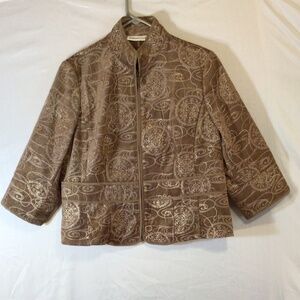 coldwater creek womens embroidered jacket brown size 12P casual boho earthy glam
